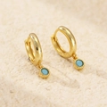 S925 silver gold huggie earrings featuring round turquoise blue zircon pendants - Gold (Turquoise)