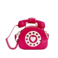 Detailed front view of creative retro telephone handbag in glossy rose pink patent leather - Rose Red