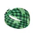 Green and black plaid Saint Patrick's Day headband with shamrock prints and knot detail - FC11-2 Green Plaid Shamrock