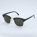 Occhiali da sole Clubmaster polarizzati con montatura nera e dettagli in metallo oro - Nero Opaco Montura Dorata G15 Lenti Verdi
