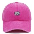 Close-up of gray elephant embroidery on a pink washed cotton vintage baseball cap - Adjustable / Rose Red