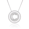 Silver round necklace with CZ-paved letter C pendant and radial baguette stones - Silver/Letter C