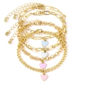5-delige vintage gouden armbandset met kleurrijke hartjes en karabijnsluiting - Goud/Veelkleurig Hart