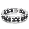 18mm black and silver dual-tone stainless steel bike chain bracelet for men - Dark Grey / Steel Black (KB42924-D) / 23CM