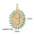 Gold oval pendant featuring green baguette crystals and religious icon relief - Green Baguette Zirconia Oval Virgin Mary D2006JL