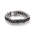 Bracelet tressé en cuir avec perles en acier inoxydable et fermoir magnétique pour homme - Couleur Acier Kb128462-kfc