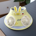 Light yellow children's sun hat with dual fans and cute rabbit ears decoration - Ice Silk Rabbit Double Fan Style / Ice Silk Rabbit Double Fan-Yellow