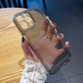 Macro shot of semi-transparent grey iPhone case showing precise camera cutout protection - 15 / Transparent Black