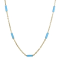 1,5mm minimalistische Titanstahl-Perlenkette mit blauen Emaille-Zylinderperlen - Goldkette Himmelblaue Perle (KN232226-Z) / 60CM