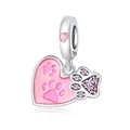 Pink enamel heart and paw print charm in S925 sterling silver for DIY bracelets - Pink Heart Cute Paw Pendant 0160