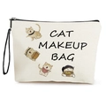Draagbare canvas make-uptas met kattenprint, zwarte rits en polsbandje in crèmewit - 17x25cm / Kattenpatroon (Stijl 1)
