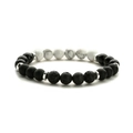 Detailed view of elastic beaded bracelet with tiger eye, onyx, and white turquoise stones - Matte Onyx + Polished Onyx + Lava + White Howlite
