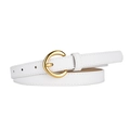 Elegant white faux leather belt for women with a gold C-shaped metal buckle design - White / 106