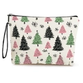 Neceser de lona crema con estampado de árboles de Navidad y cremallera negra - 17*25cm / Estampado de Árbol de Navidad y Copo de Neve (款式1)
