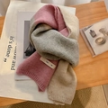 Pink, grey and beige color-block knitted scarf with Scarf C Ion label on wood surface - Pink/Beige/Grey