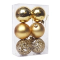 Set di 6 palline di Natale dorate con finiture lucide, opache e glitterate traforate - Oro (cavo) / 6 Cm 6 Pezzi