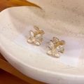 Dettaglio di fermagli per capelli a farfalla dorati con cristalli su vassoio a conchiglia - Stile Farfalla (WE6044) / Orecchini a cerchio-Oro