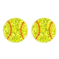 Boucles d'oreilles softball jaunes pailletées avec détails de couture rouges - Tennis Acrylique (2570)