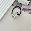 Silver textured hollow double ring elastic hair tie with metallic hammer finish style - Style I Silver