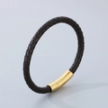 Bracelet en cuir tressé marron foncé avec fermoir magnétique doré poli pour homme et femme - Style B-6mm Cordon Marron-Fermoir Or-Bracelet