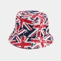 Vista dettagliata della stampa Union Jack vintage su un cappello a secchiello - M (56-58cm) / Bandiera Britannica Vintage Logora (Colore #27)