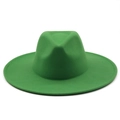Classic bright green wool fedora hat with wide flat brim and pinched crown for men and women - M (56-58cm) / Grass Green