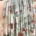 Polished 4x13mm natural bloodstone cylinder tube beads for DIY bracelet making - 4x13mm Tube/Strand / Natural African Bloodstone