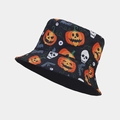 Sombrero de pescador de Halloween con estampado de calabazas y calaveras negras - Estampado de Halloween (Color 1)