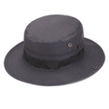 Outdoor camouflage boonie hat in dark gray canvas with breathable metal eyelets - One Size / Gray