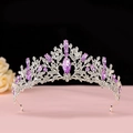 Macro shot of silver bridal crown featuring purple crystals and white cubic zirconia - Silver Purple Crystal Crown