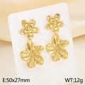 Pendientes de flores en acero inoxidable chapado en oro 18K, tamaño 50x27mm, 12g - Dorado (KE114497-KFC)