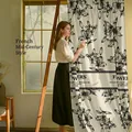French retro white curtain with black lily floral pattern and elegant typography - French Floral [Hook Ring] Single Panel