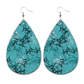 Detailed view of teardrop PU leather earrings with blue and black crackle pattern - 15-Lake Blue Crackle Teardrop