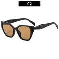 Modern black cat-eye sunglasses with geometric cut temples and amber lenses - Black Frame Tea Lens