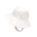 White breathable cotton sun hat for children with chin strap and wide brim protection - White