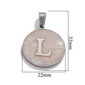 Stainless steel shell pendant with letter L design, measuring 32mm by 22mm size - Steel L