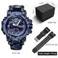 Outdoor dual-display sports watch featuring blue camouflage texture and extra rubber strap - 827-21 + Packaging + PU Strap