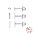 Dreiteiliges S925 Sterlingsilber Ohrstecker-Set mit Mini-Stern und Stab-Designs - 3-teiliges Set Kombination / Weißgold