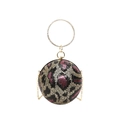 Spherical evening clutch bag with leopard sequin pattern and rhinestone handle - Rose Red