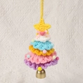 Handmade crochet Christmas tree ornament with colorful yarn layers and a golden bell - Gradient Purple Christmas Car Hanging (With Large Bell)