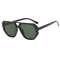 Irregular polygon double bridge sunglasses with black frames and dark smoke lenses - Bright Black Frame Dark Green Lens