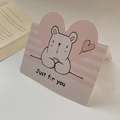 Pink foldable cartoon bear greeting card with heart-shaped top and Just For You text - Pink Bear