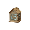 Luminous wooden Christmas house ornament with reindeer pattern and blue LED light - Elk / Medium (7x7x9cm)