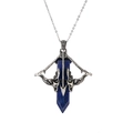 Detail of vintage silver arrow pendant with a blue hexagonal crystal stone on fine chain - Blue (Lapis Lazuli)