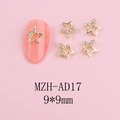 Detailed macro view of 9x9mm golden alloy star nail charms with rhinestones - 9*9mm / Gold Pentagram (AD17)