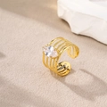Gold plated stainless steel multi-layer bead ring with marquise cut clear zircon stone - Gold-White Zirconia (Marquise)