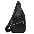 Modern black woven chest bag for men with zippered front pocket and adjustable strap - Style 3 / Black