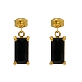 Golden stainless steel drop earrings featuring rectangular black zircon stones - Rectangle-Black