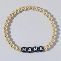 Handmade beaded bracelet with gold round beads and MAMA letter charms for Mother's Day - Gold Beaded Black MAMA Letter Style