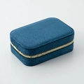 Portagioie portatile in velluto blu scuro con cerniera dorata per anelli e orecchini - Blu scuro